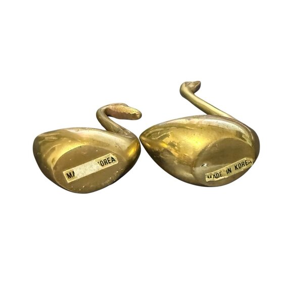 Vtg Brass Swans Mini Figurine Set Of 2 Swimming Swan Figures Paperweights Korea - Picture 3 of 3